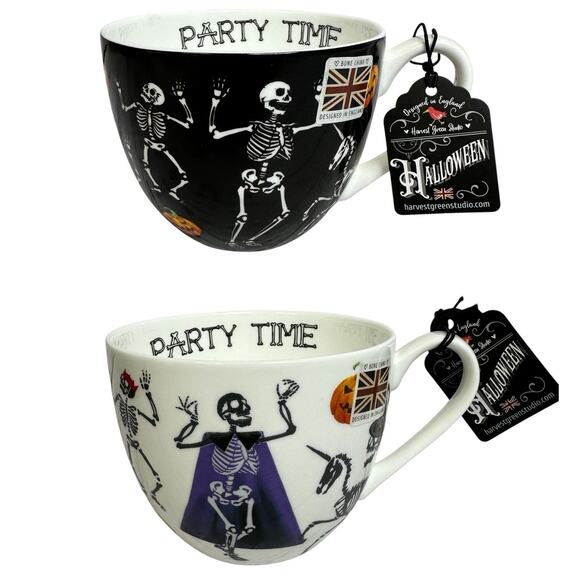 Harvest Green Studio Halloween Party Time Skeletons Bone China Coffee Tea Mugs - Picture 1 of 10